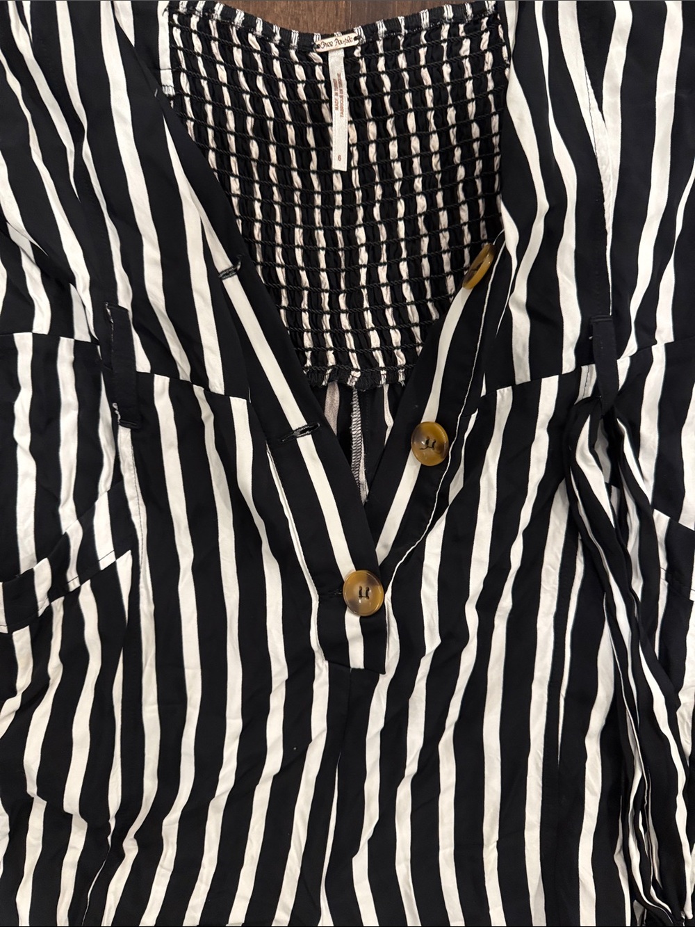 Free People Black & White Vertical Stripe Wide-Leg Jumpsuit - Picture 4 of 6